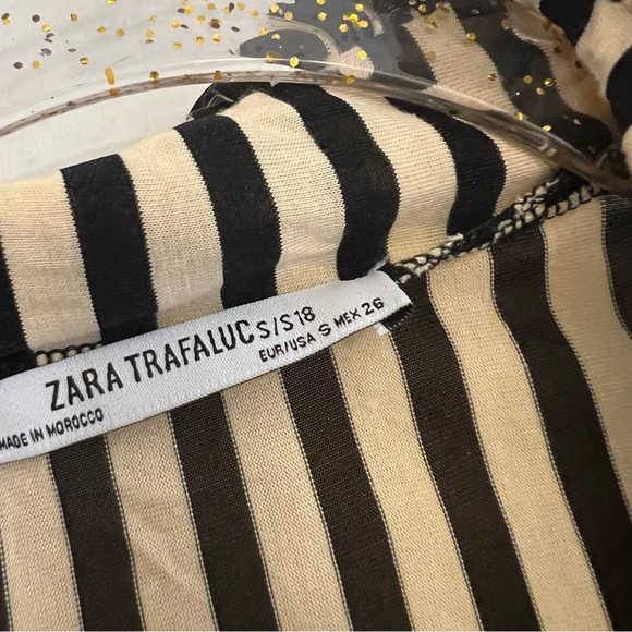 Zara Beige/Black Striped Ruffle Front Split Dress. - Picture 9 of 9